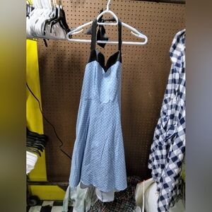 Blue Polka Dot Halter Dress